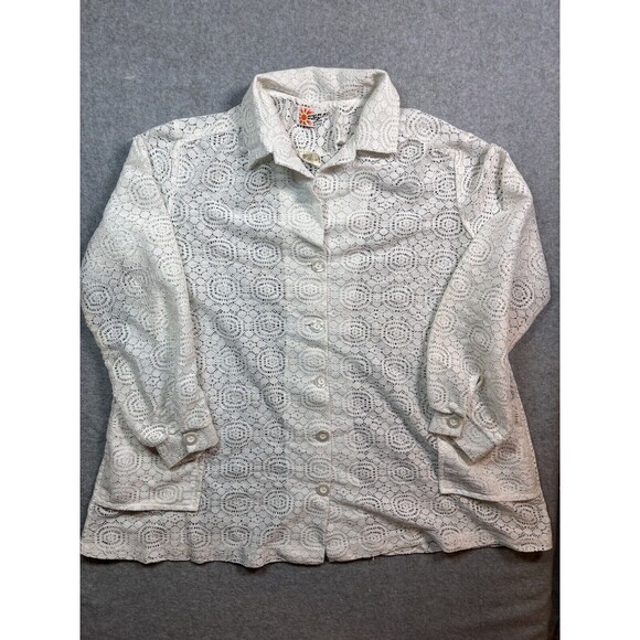 Vintage Sun Glo Of Miami Lace Beach Coverup Sunburst White‎ Womens Size Large - Picture 3 of 10